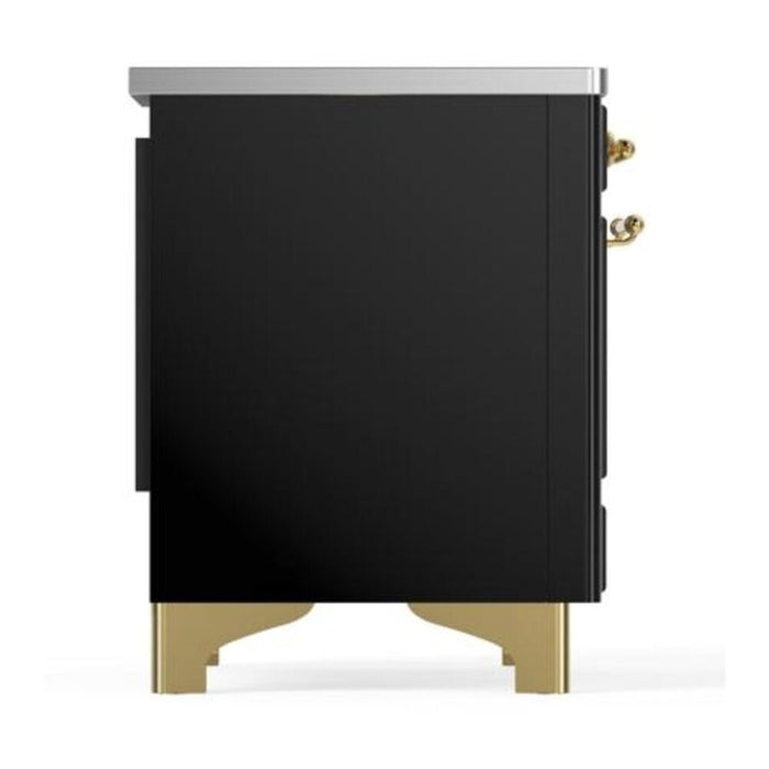 Ilve UMDI10NS3BKG 40 in Majestic II Induction Range, 6 Elements, Double Oven, Glossy Black, Brass