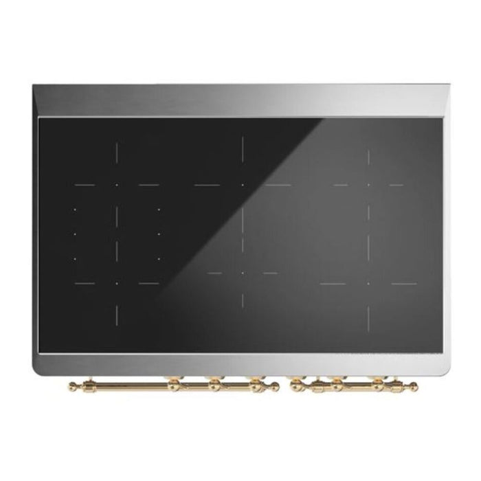 Ilve UMDI10NS3BKG 40 in Majestic II Induction Range, 6 Elements, Double Oven, Glossy Black, Brass