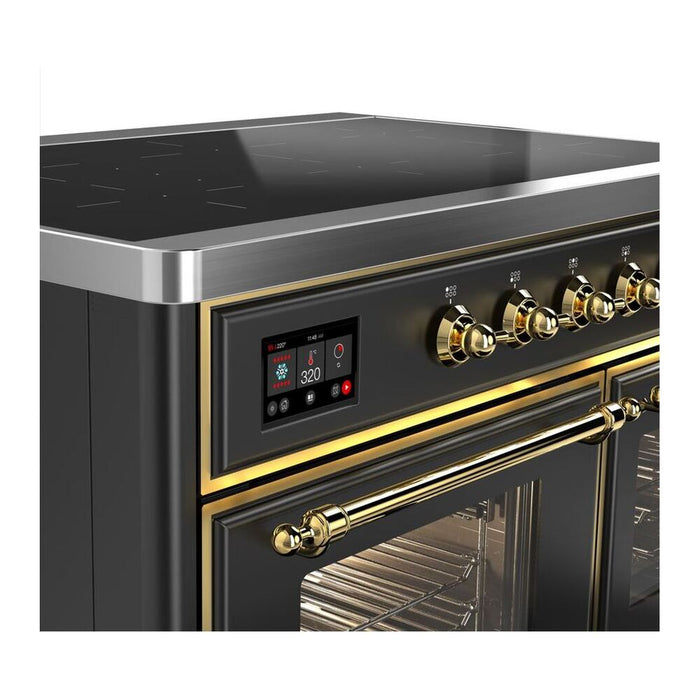 Ilve UMDI10NS3MGG 40 in Majestic II Induction Range, 6 Elements, Double Oven, Graphite Matte, Brass