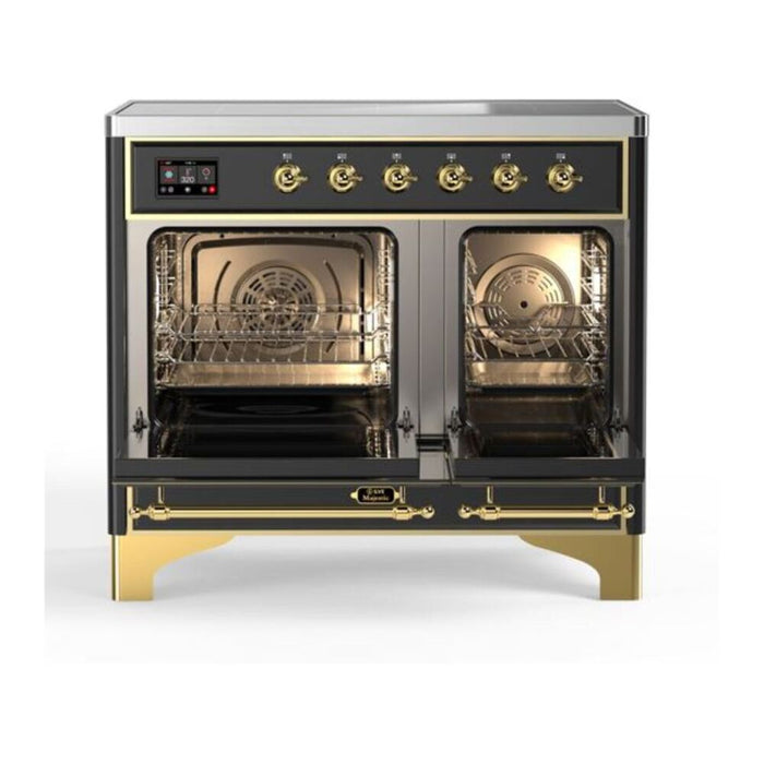 Ilve UMDI10NS3MGG 40 in Majestic II Induction Range, 6 Elements, Double Oven, Graphite Matte, Brass