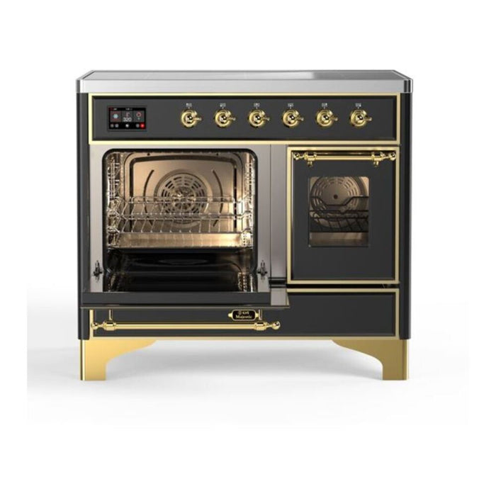 Ilve UMDI10NS3MGG 40 in Majestic II Induction Range, 6 Elements, Double Oven, Graphite Matte, Brass