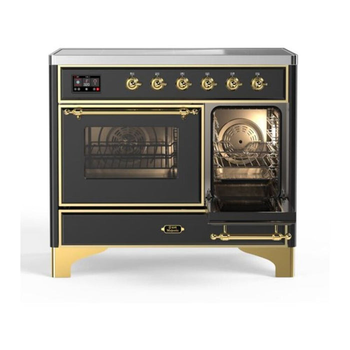 Ilve UMDI10NS3MGG 40 in Majestic II Induction Range, 6 Elements, Double Oven, Graphite Matte, Brass