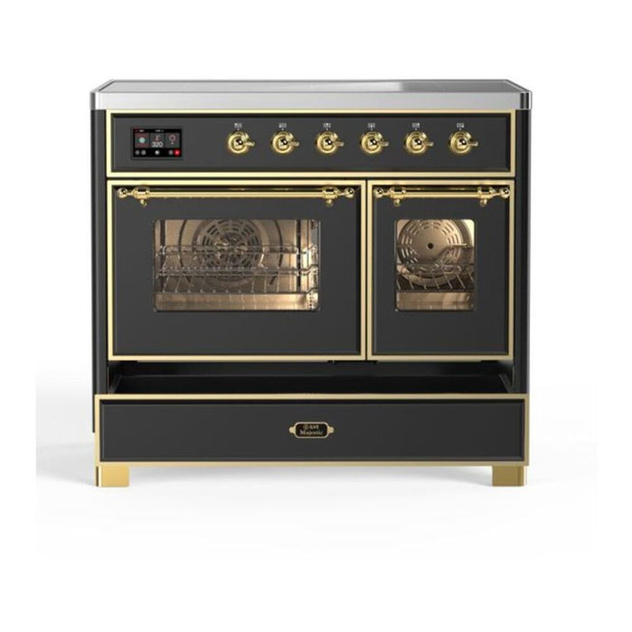 Ilve UMDI10NS3MGG 40 in Majestic II Induction Range, 6 Elements, Double Oven, Graphite Matte, Brass