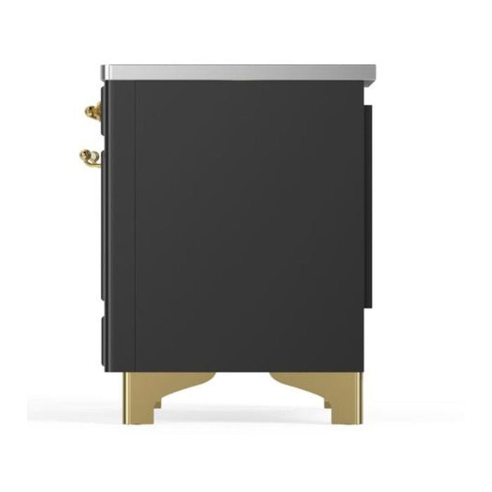 Ilve UMDI10NS3MGG 40 in Majestic II Induction Range, 6 Elements, Double Oven, Graphite Matte, Brass