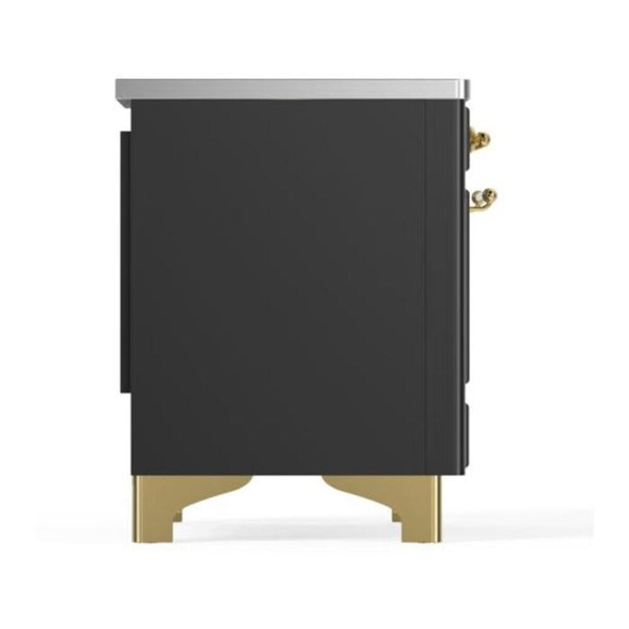 Ilve UMDI10NS3MGG 40 in Majestic II Induction Range, 6 Elements, Double Oven, Graphite Matte, Brass