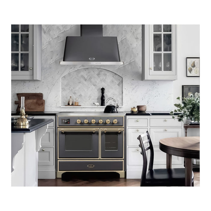 Ilve UMDI10NS3MGG 40 in Majestic II Induction Range, 6 Elements, Double Oven, Graphite Matte, Brass