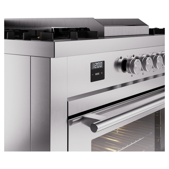 Ilve UP60FSWMPSSLP 60 in Dual Fuel Range, 8 Burner Griddle, Double Oven, Stainless Steel, LP