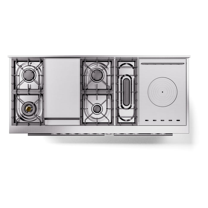 Ilve UP60FSWMPSSLP 60 in Dual Fuel Range, 8 Burner Griddle, Double Oven, Stainless Steel, LP