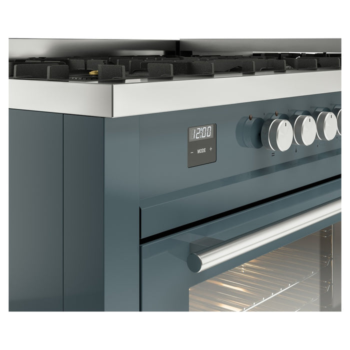 Ilve UP60FWMPBGLP 60 in Dual Fuel Range, 9 Burner Griddle, Double Oven, Blue Grey, LP