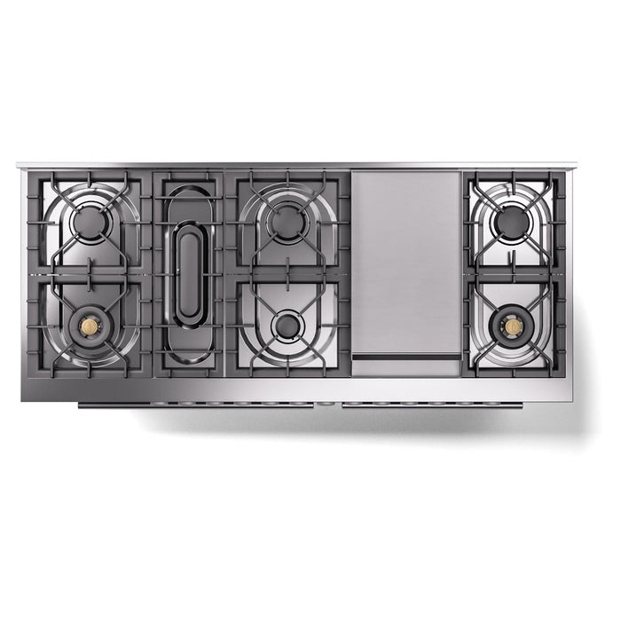 Ilve UP60FWMPBGLP 60 in Dual Fuel Range, 9 Burner Griddle, Double Oven, Blue Grey, LP