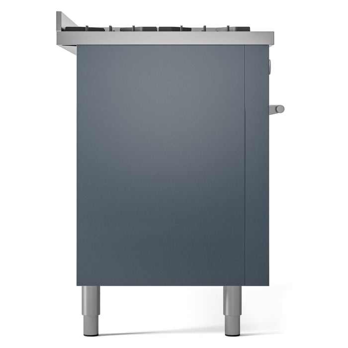 Ilve UP60FWMPBGLP 60 in Dual Fuel Range, 9 Burner Griddle, Double Oven, Blue Grey, LP