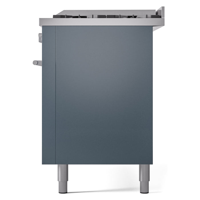 Ilve UP60FWMPBGLP 60 in Dual Fuel Range, 9 Burner Griddle, Double Oven, Blue Grey, LP