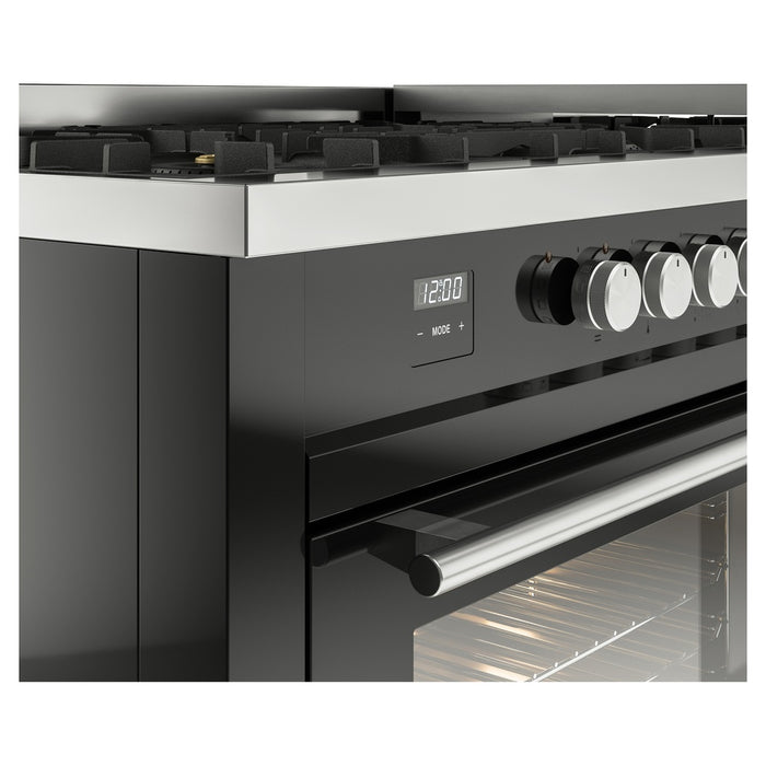 Ilve UP60FWMPBKLP 60 in Dual Fuel Range, 9 Burner Griddle, Double Oven, Glossy Black, LP