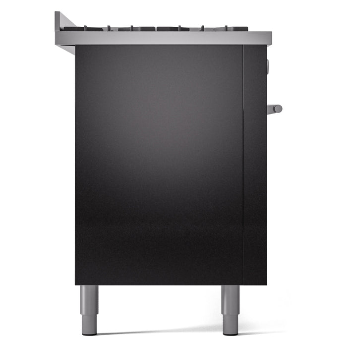 Ilve UP60FWMPBKLP 60 in Dual Fuel Range, 9 Burner Griddle, Double Oven, Glossy Black, LP