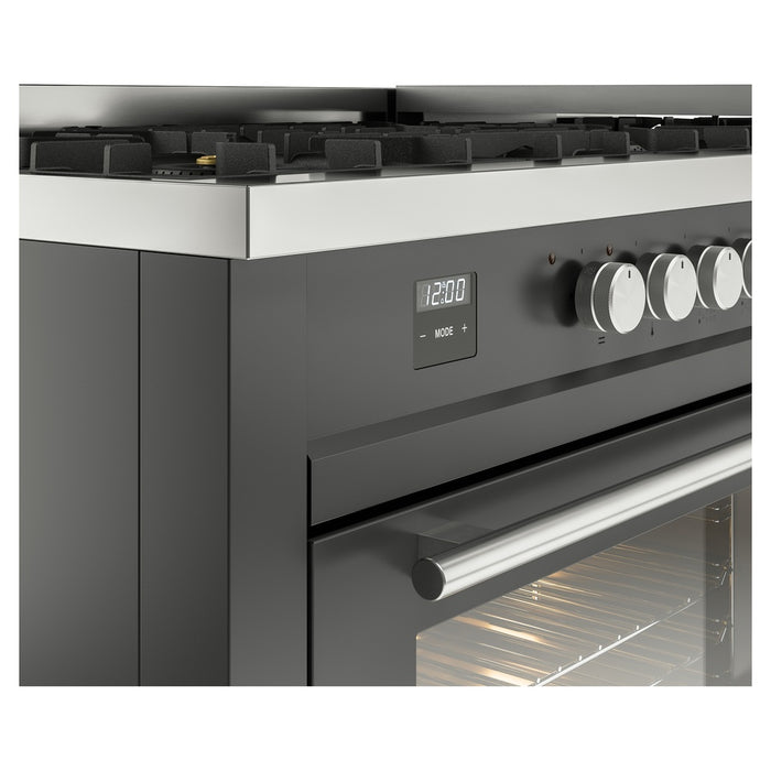 Ilve UP60FWMPMGLP 60 in Dual Fuel Range, 9 Burner Griddle, Double Oven, Matte Graphite, LP