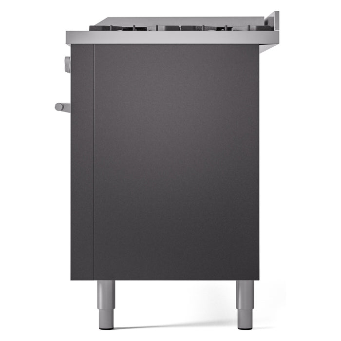Ilve UP60FWMPMGLP 60 in Dual Fuel Range, 9 Burner Griddle, Double Oven, Matte Graphite, LP