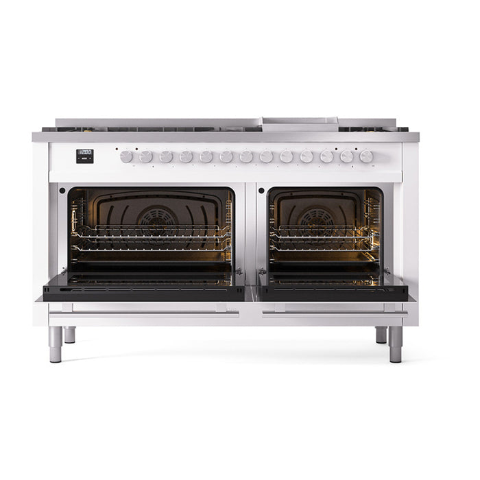Ilve UP60FWMPRALP 60 in Dual Fuel Range, 9 Burner Griddle, Double Oven, RAL, LP