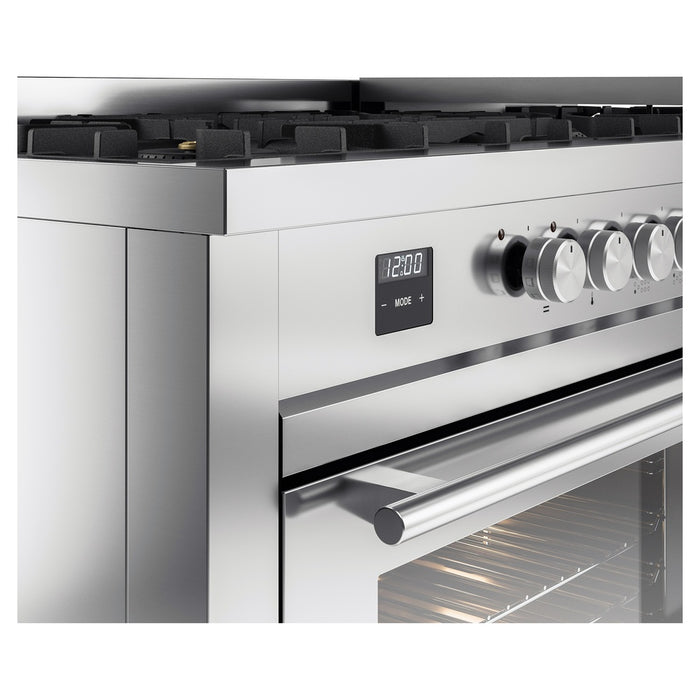 Ilve UP60FWMPSSLP 60 in Dual Fuel Range, 9 Burner Griddle, Double Oven, Stainless Steel, LP