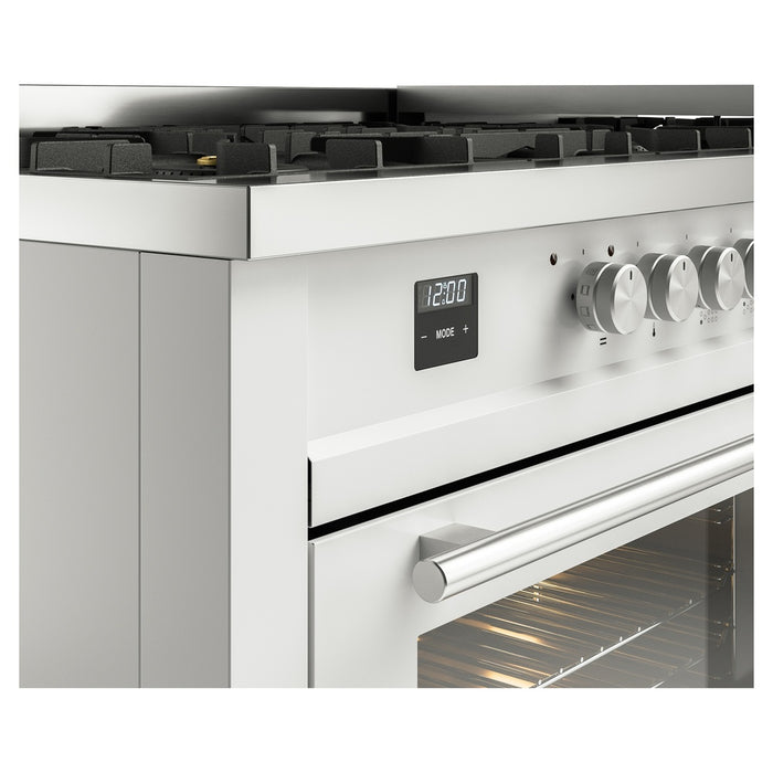 Ilve UP60FWMPWHLP 60 in Dual Fuel Range, 9 Burner Griddle, Double Oven, White, LP