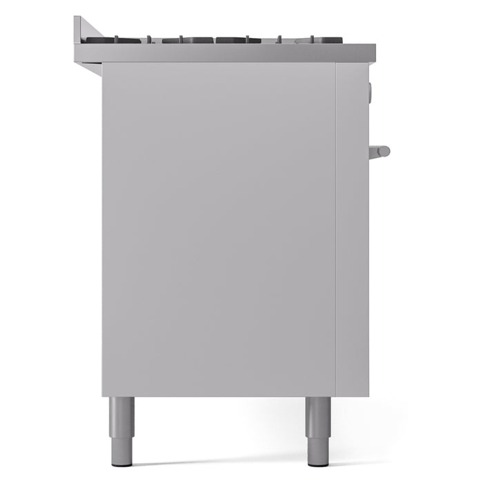 Ilve UP60FWMPWHLP 60 in Dual Fuel Range, 9 Burner Griddle, Double Oven, White, LP