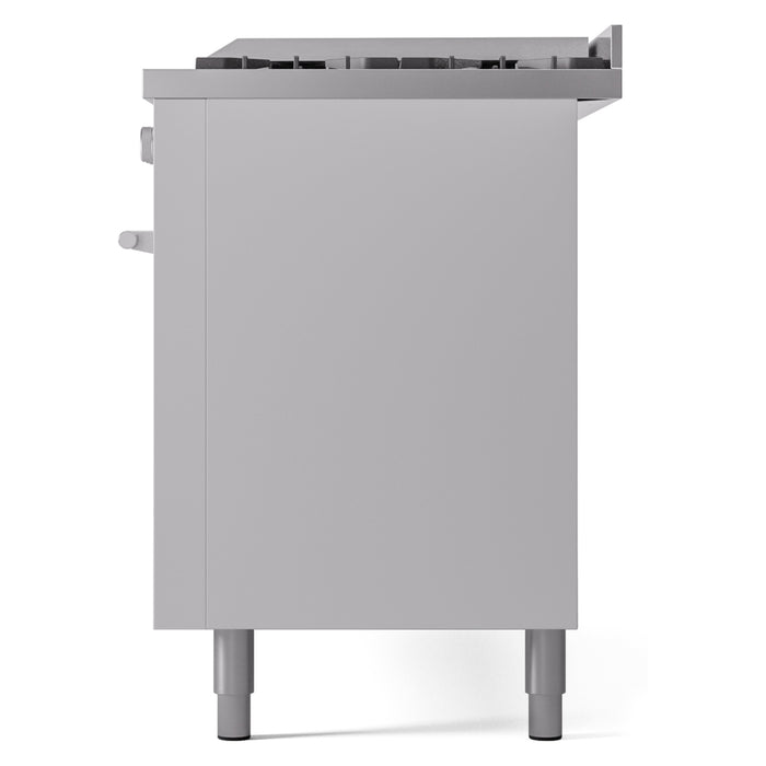 Ilve UP60FWMPWHLP 60 in Dual Fuel Range, 9 Burner Griddle, Double Oven, White, LP