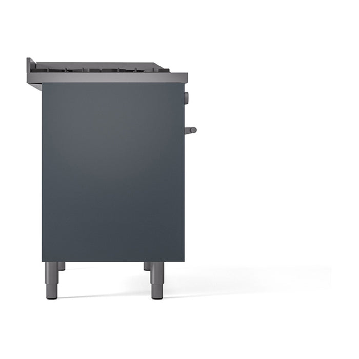 Ilve UPD40FQMPBGLP 40 in Dual Fuel Range, 6 Burner Griddle, Double Oven, Solid Door, Blue Grey, LP