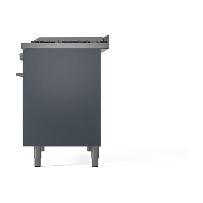 Ilve UPD40FQMPBGLP 40 in Dual Fuel Range, 6 Burner Griddle, Double Oven, Solid Door, Blue Grey, LP