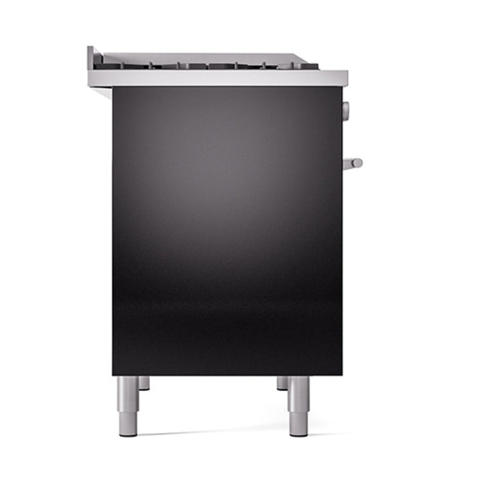 Ilve UPD40FQMPBKLP 40 in Dual Fuel Range, 6 Burner Griddle, Double Oven, Solid Door, Glossy Black, LP