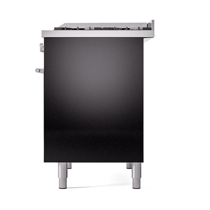 Ilve UPD40FQMPBKLP 40 in Dual Fuel Range, 6 Burner Griddle, Double Oven, Solid Door, Glossy Black, LP