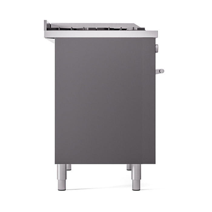 Ilve UPD40FQMPMGLP 40 in Dual Fuel Range, 6 Burner Griddle, Double Oven, Solid Door, Matte Graphite, LP