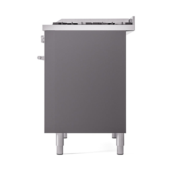 Ilve UPD40FQMPMGLP 40 in Dual Fuel Range, 6 Burner Griddle, Double Oven, Solid Door, Matte Graphite, LP