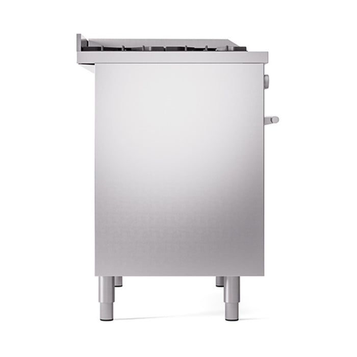 Ilve UPD40FQMPSSLP 40 in Dual Fuel Range, 6 Burner Griddle, Double Oven, Solid Door, Stainless Steel, LP