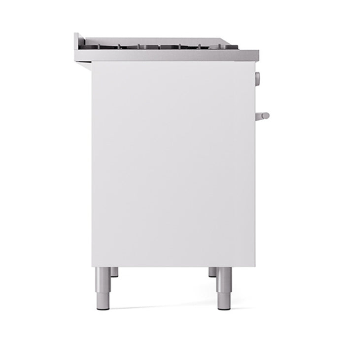 Ilve UPD40FQMPWHLP 40 in Dual Fuel Range, 6 Burner Griddle, Double Oven, Solid Door, White, LP