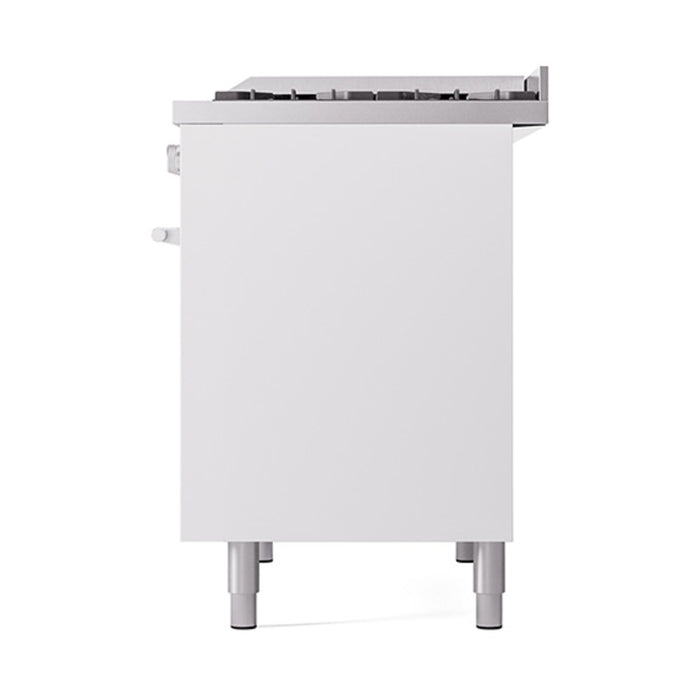 Ilve UPD40FQMPWHLP 40 in Dual Fuel Range, 6 Burner Griddle, Double Oven, Solid Door, White, LP