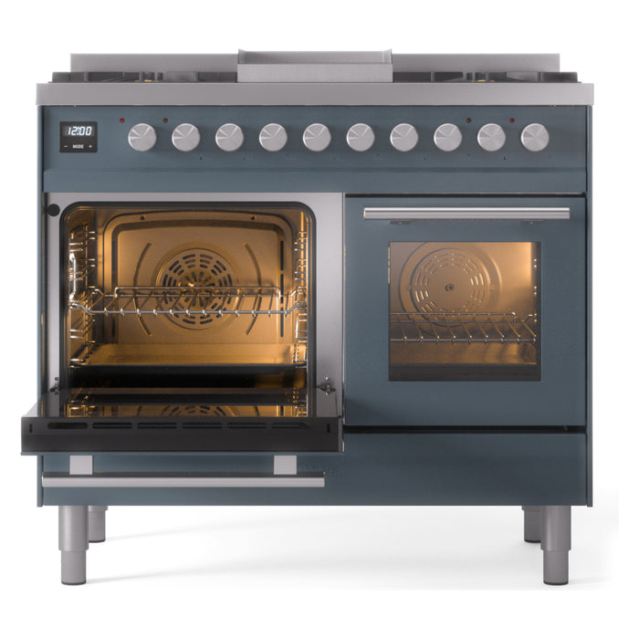 Ilve UPD40FWMPBGLP 40 in Dual Fuel Range, 6 Burner Griddle, Double Oven, Blue Grey, LP