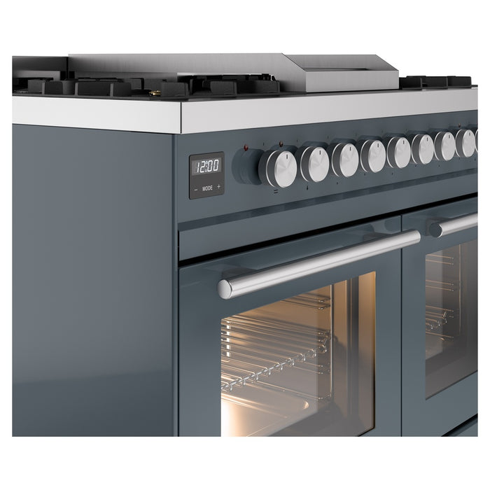 Ilve UPD40FWMPBGLP 40 in Dual Fuel Range, 6 Burner Griddle, Double Oven, Blue Grey, LP