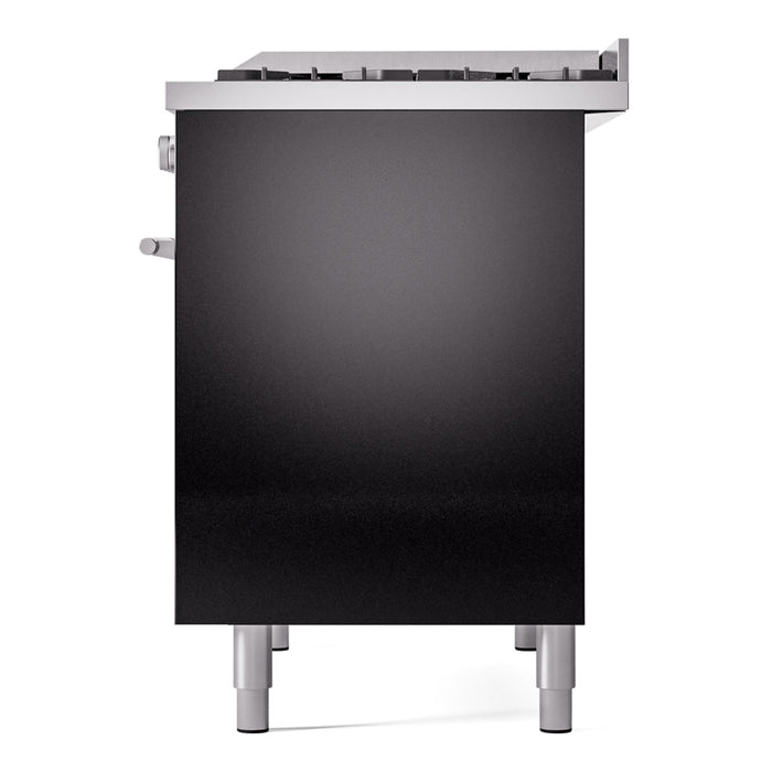 Ilve UPD40FWMPBKLP 40 in Dual Fuel Range, 6 Burner Griddle, Double Oven, Glossy Black, LP