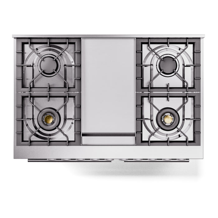 Ilve UPD40FWMPMGLP Professional Plus II 40 in Freestanding Dual Fuel Range, 6 Burner with Griddle, Double Oven, Matte Graphite, Liquid Propane