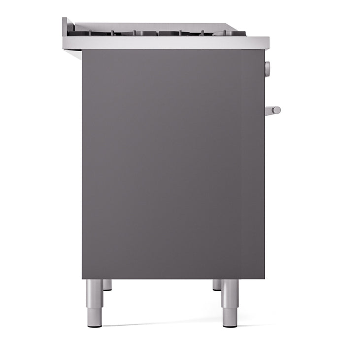 Ilve UPD40FWMPMGLP Professional Plus II 40 in Freestanding Dual Fuel Range, 6 Burner with Griddle, Double Oven, Matte Graphite, Liquid Propane