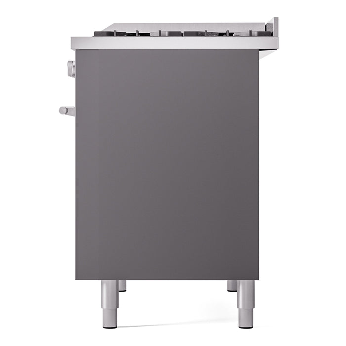 Ilve UPD40FWMPMGLP Professional Plus II 40 in Freestanding Dual Fuel Range, 6 Burner with Griddle, Double Oven, Matte Graphite, Liquid Propane