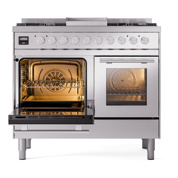 Ilve UPD40FWMPSSLP Professional Plus II 40 in Freestanding Dual Fuel Range, 6 Burner with Griddle, Double Oven, Stainless Steel, Liquid Propane