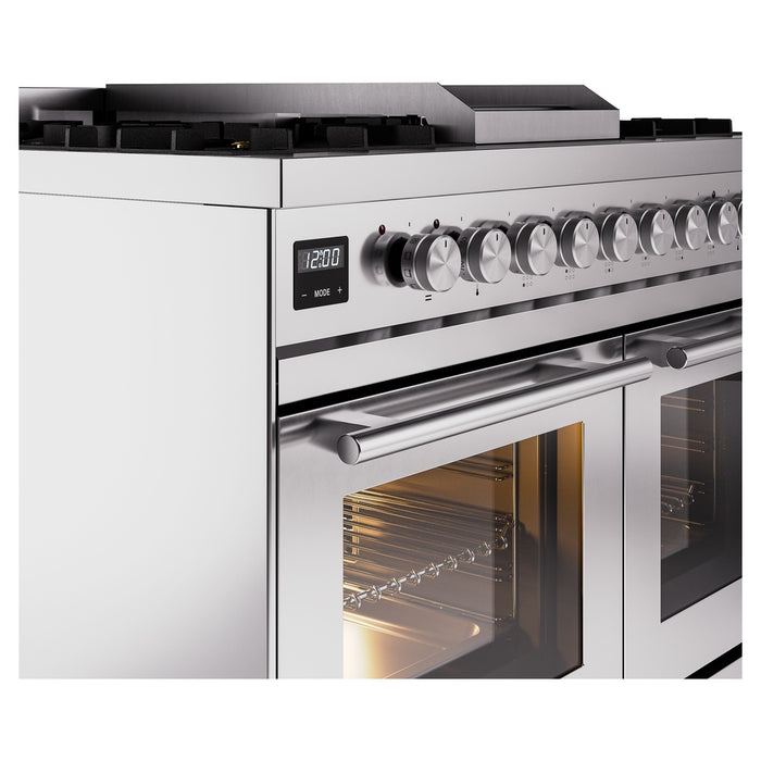 Ilve UPD40FWMPSSLP Professional Plus II 40 in Freestanding Dual Fuel Range, 6 Burner with Griddle, Double Oven, Stainless Steel, Liquid Propane