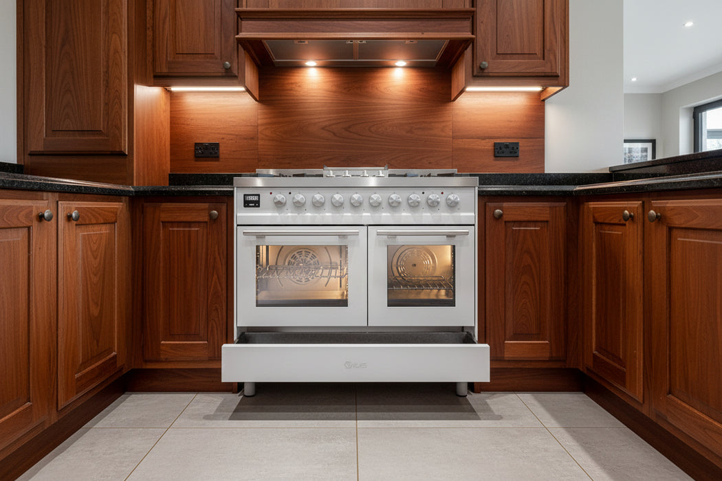 Ilve UPD40FWMPWHLP Professional Plus II 40 in Freestanding Dual Fuel Range, 6 Burner with Griddle, Double Oven, White, Liquid Propane