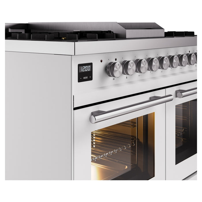 Ilve UPD40FWMPWHLP Professional Plus II 40 in Freestanding Dual Fuel Range, 6 Burner with Griddle, Double Oven, White, Liquid Propane