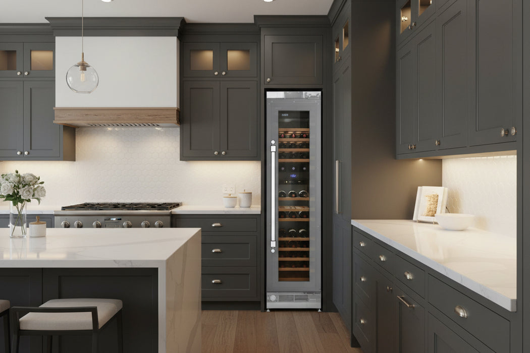 Ilve UWFC24BNNPRY 24 in Built-In Wine Cooler, 46 Bottle Capacity, Panel Ready, Dual Zone Cooling