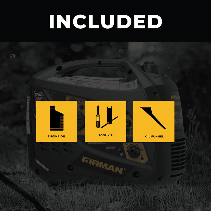 Firman Power Equipment W01784 1700W Inverter Generator with Recoil Start, 2100 Starting Watts, 120V