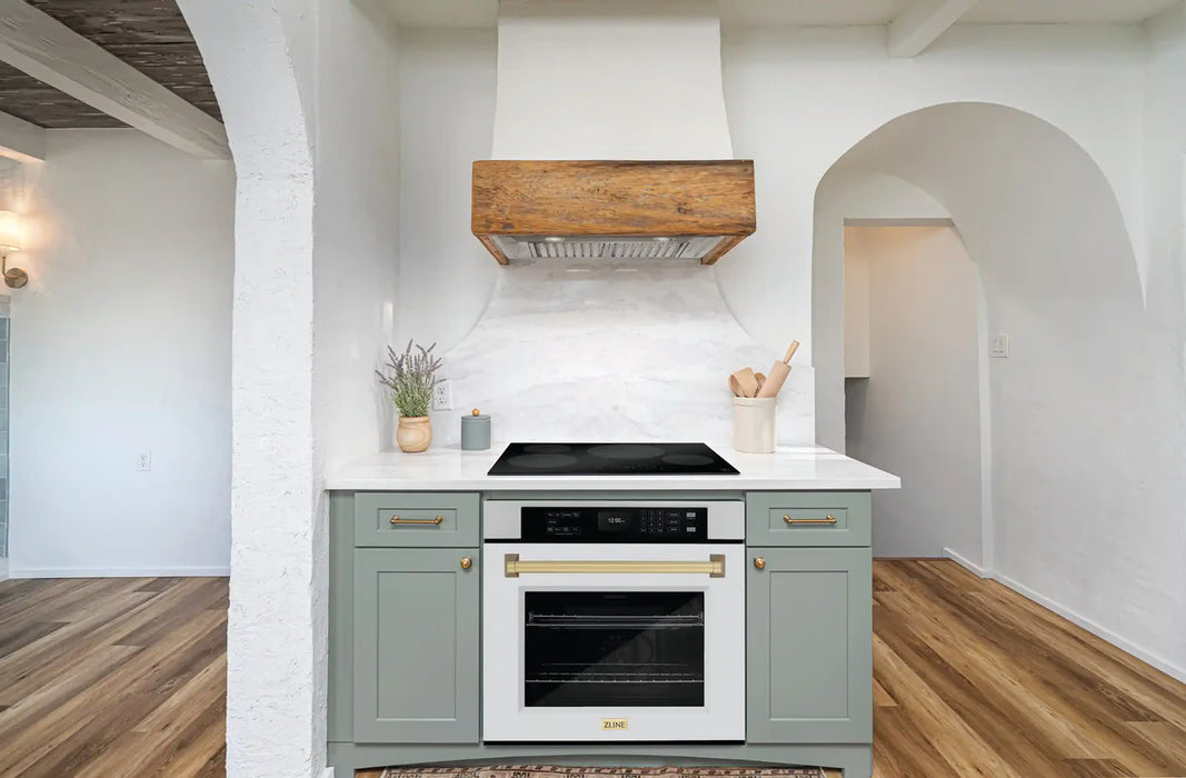 ZLINE WASZ-WM-30-CB Autograph Edition 30 in Single Electric Wall Oven, 5.0 cu ft, White Matte with Champagne Bronze Accents, Convection Cooking