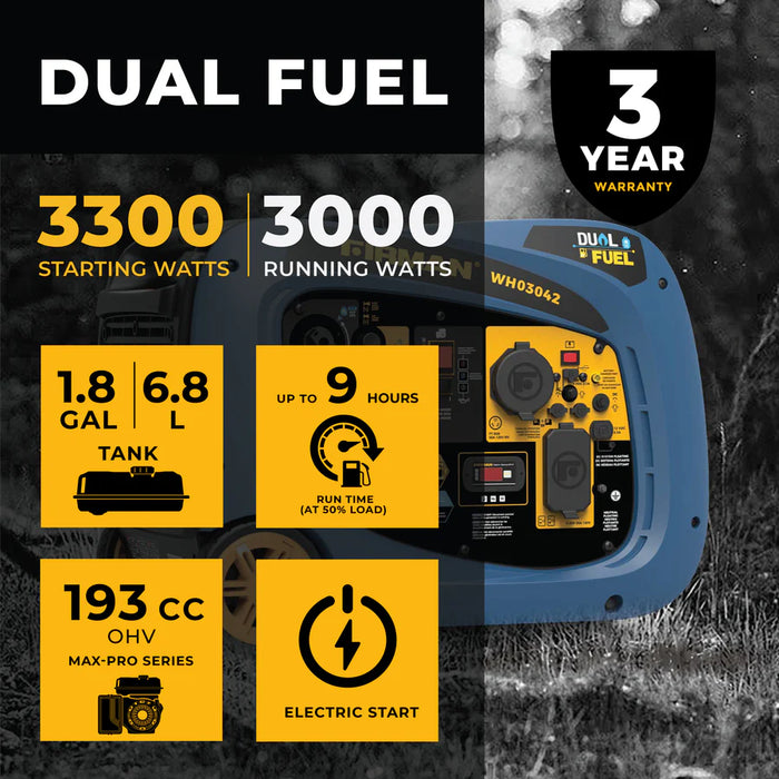 Firman Power Equipment WH03042 3300W Dual Fuel Inverter Generator with Electric Start, 120V Portable RV Ready