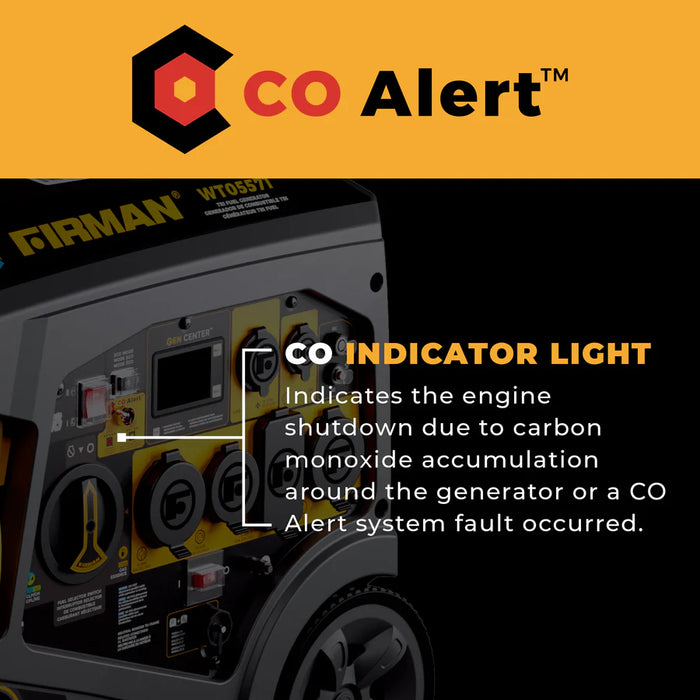 Firman Power Equipment WT05571 6850W Tri Fuel Inverter Generator with Electric Start, CO Alert, Gas/Propane/Natural Gas, 120/240V