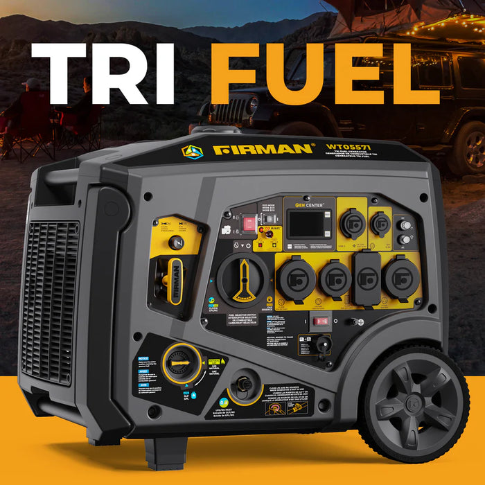 Firman Power Equipment WT05571 6850W Tri Fuel Inverter Generator with Electric Start, CO Alert, Gas/Propane/Natural Gas, 120/240V